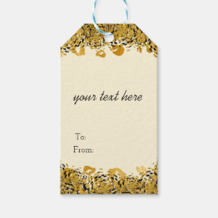 Etiqueta Para Presente Creme de Chita Selvagem Exótica Dourada e Negra