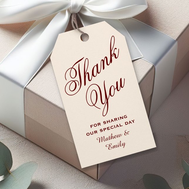 Etiqueta Para Presente Creme e Borgonha Personalizados Obrigado Casamento (Criador carregado)