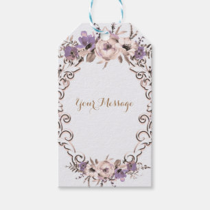 Etiqueta Para Presente Creme Roxo Elegante Botânico Floral Casamento