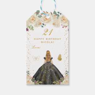 Etiqueta Para Presente Cremoso Floral Loira Menina Feliz Aniversário