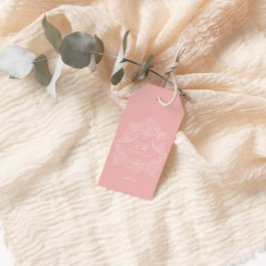 Etiqueta Para Presente Crest Monograma Casamento Rosa Bege Vitoriano