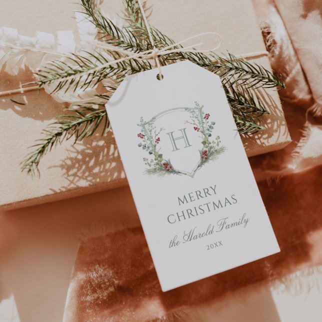 Etiqueta Para Presente Crest Monograma de Natal (Criador carregado)