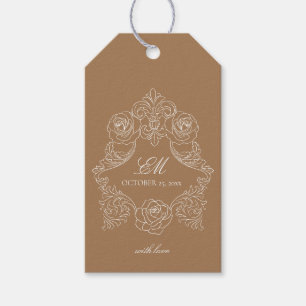 Etiqueta Para Presente Crest Monograma Ouro de ornamento Logotipo marrom