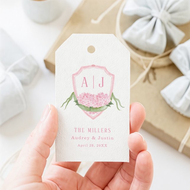Etiqueta Para Presente Crestas de Casamento Personalizadas com Hortênsia  (Criador carregado)