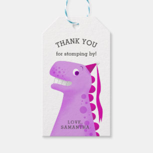 Etiqueta Para Presente Crianças Dinossauro Festa de aniversário Rosa Ob