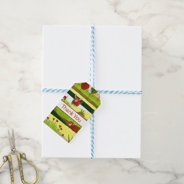 Etiqueta Para Presente Crianças do Highland Cows Fazenda Aniversário (Com cordão)