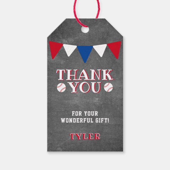 Etiqueta Para Presente Crianças modernas de placas de baseball Obrigado (Frente)