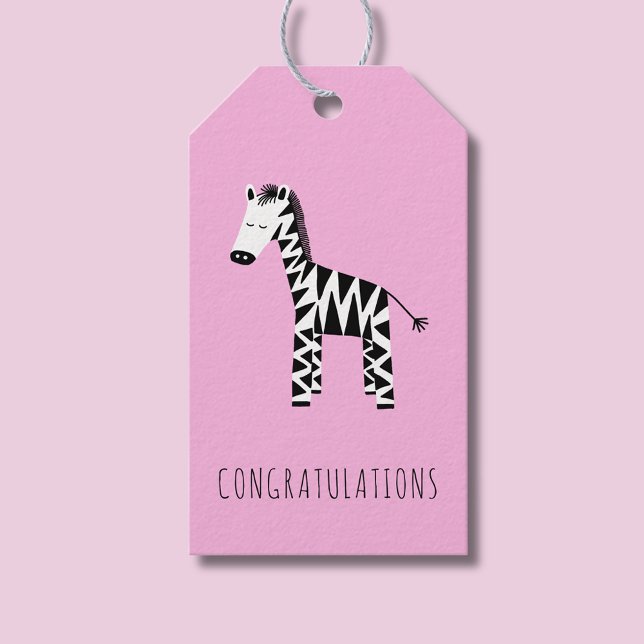 Etiqueta Para Presente Crianças Parabéns de zebra rosa-fofinha (Pink Zebra congratulations gift tag)