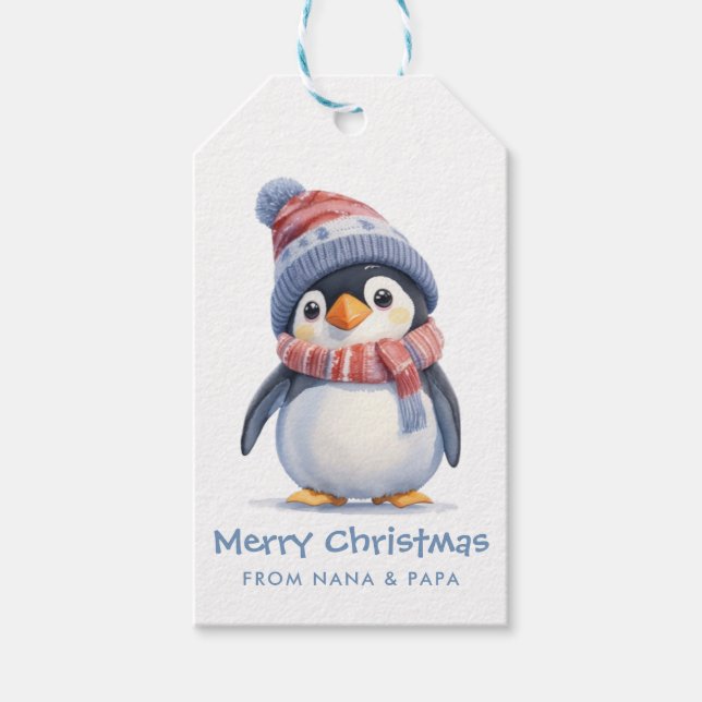 Etiqueta Para Presente Crianças Pinguins Adoráveis Feriado Natal (Frente)