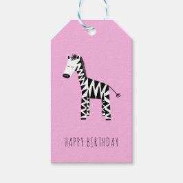 Etiqueta Para Presente Crianças zebra rosa fofo Feliz Aniversário