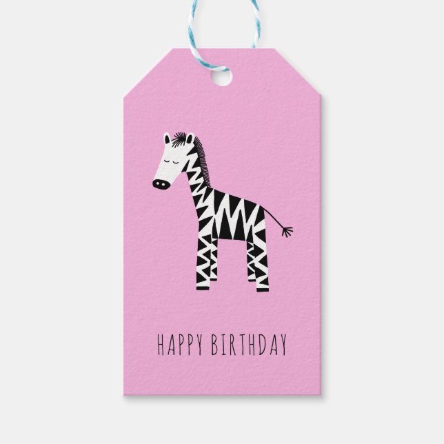 Etiqueta Para Presente Crianças zebra rosa fofo Feliz Aniversário (Frente)