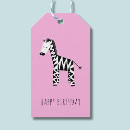 Etiqueta Para Presente Crianças zebra rosa fofo Feliz Aniversário