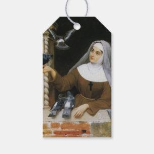 Etiqueta Para Presente Criaturas de Deus (Freira Cristã Alimentando Pombo