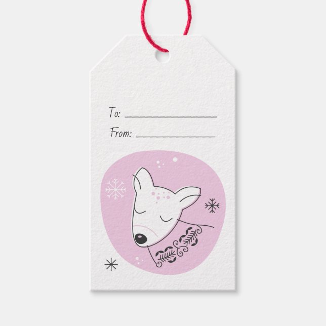 Etiqueta Para Presente Crie Seu Próprio Rena Retrô Rosa Natal (Frente)