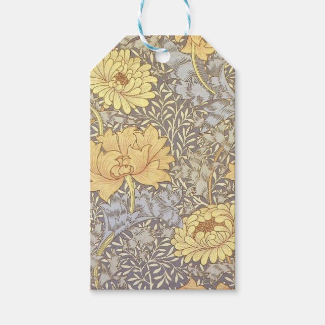 Etiqueta Para Presente Crisântemo Flores Mãe William Morris (Frente)