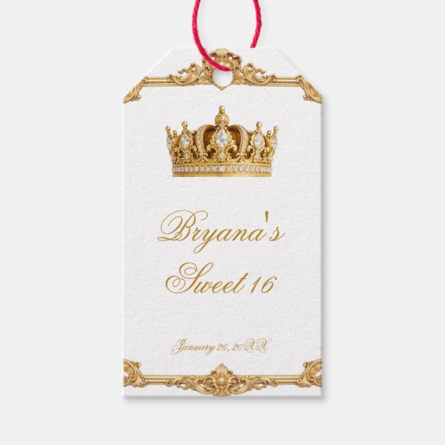 Etiqueta Para Presente Crowned in Gold Royal Chair Birthday Party (Frente)