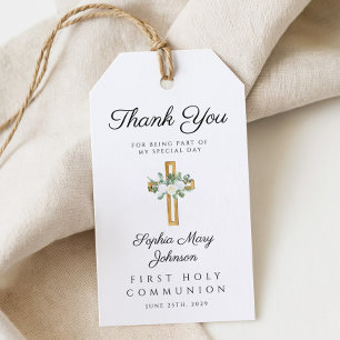 Etiqueta Para Presente Cruz Floral Elegante Ação de Graças Primeira Comun