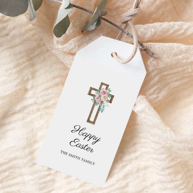 Etiqueta Para Presente Cruz Floral Feliz Páscoa (Criador carregado)