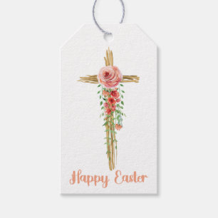 Etiqueta Para Presente Cruz Floral, Felz pascoa, Religiosa