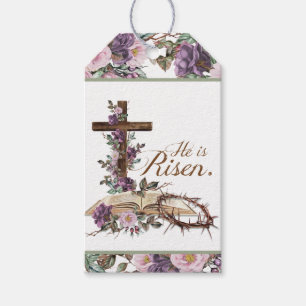 Etiqueta Para Presente Cruz Floral Puro   Ele é Risen
