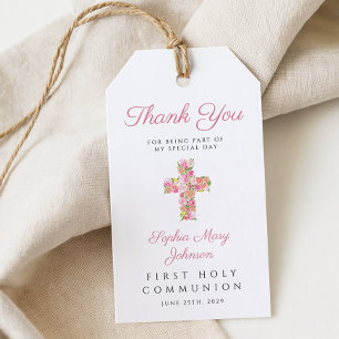 Etiqueta Para Presente Cruz Floral Rosa Comunhão Religiosa Primeira Comun