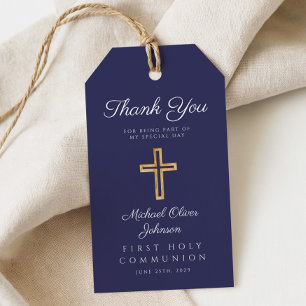 Etiqueta Para Presente Cruz Religiosa Azul Marinho Menino Primeira Comunh