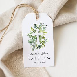Etiqueta Para Presente Cruz Religiosa Botânica Elegante Batismo