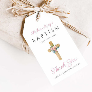 Etiqueta Para Presente Cruz Religiosa Floral Moderna Elegante Batismo