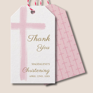 Etiqueta Para Presente Cruz Rosa Simples Obrigado Batismo Batizado