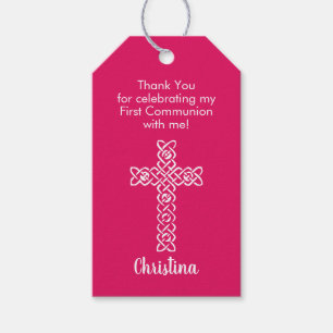 Etiqueta Para Presente Cruz   Ruby Pink Commune Baptism Christening