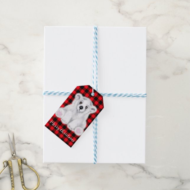 Etiqueta Para Presente Cubo de urso polar, Papai noel (Com cordão)