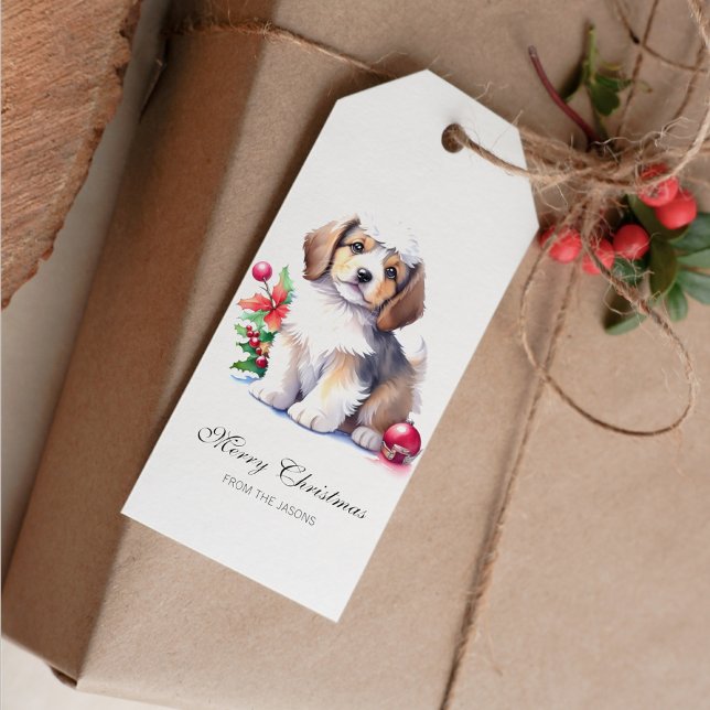 Etiqueta Para Presente Cupão de Natal Bonito Personalizado (Cute Christmas Puppy Gift Tag)