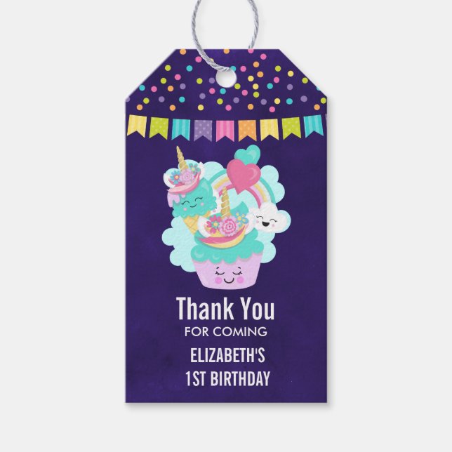 Etiqueta Para Presente Cupcake bonito e Sorvete feliz Obrigado (Frente)