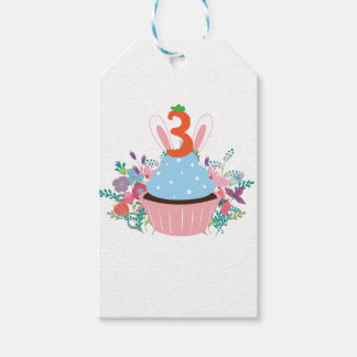 Etiqueta Para Presente cupcake Bunny de 3 anos