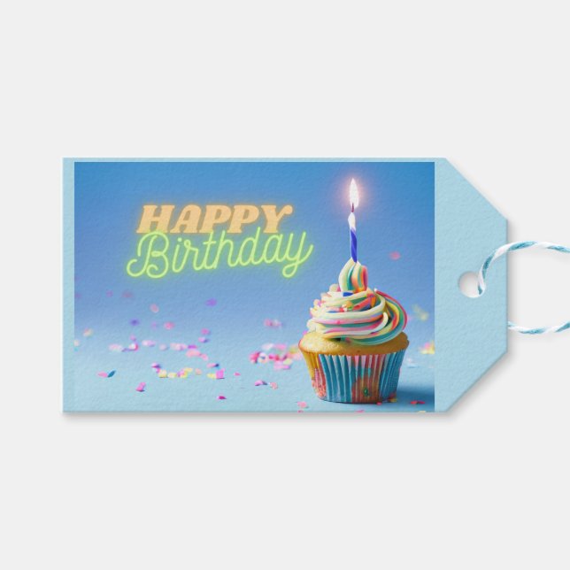 Etiqueta Para Presente Cupcake de aniversário (Frente (horizontal))