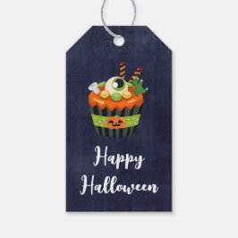 Etiqueta Para Presente Cupcake de Halloween bonito e assustador com uma b