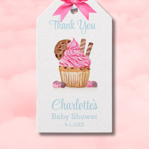 Etiqueta Para Presente Cupcake Rosa Com Agradecimento Para Chá de Bebê de