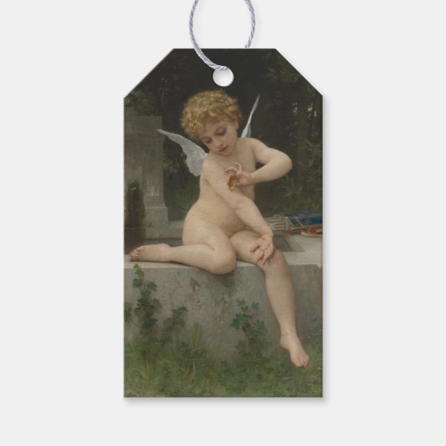 Etiqueta Para Presente Cupido com borboleta (por Bouguereau) (Frente)