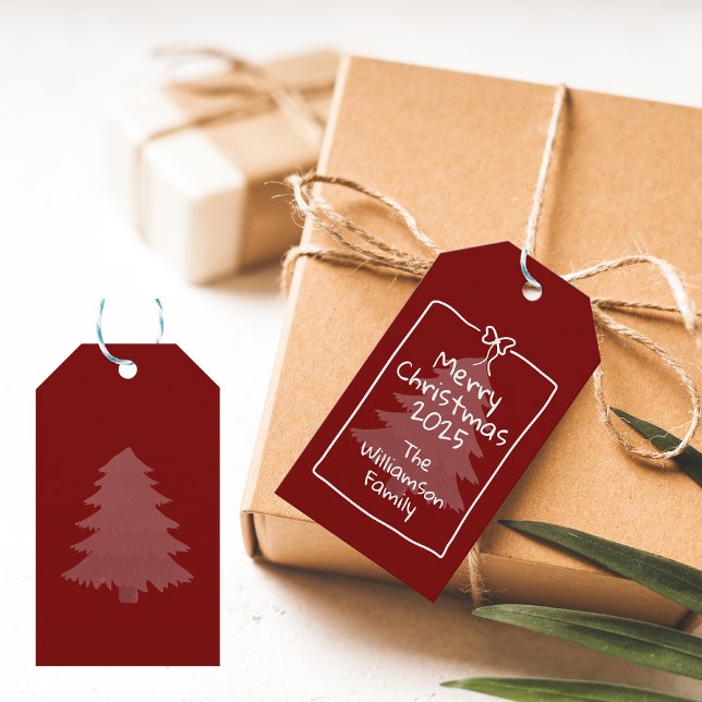 Etiqueta Para Presente Custom Burgundy Whimsical Doodle Christmas Gift  (Criador carregado)