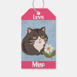 Etiqueta Para Presente Custom Cute Gray Cat with Mur and Love