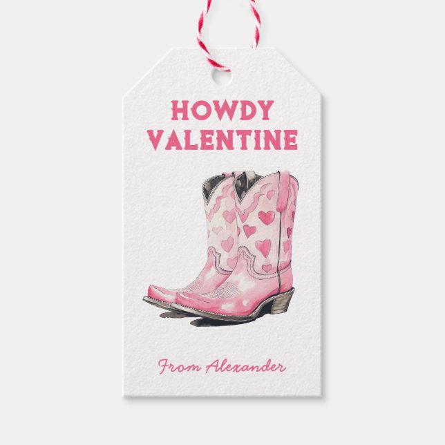Etiqueta Para Presente Custom Cute Pink Cowboy Boot Howdy Valentine's  (Frente)