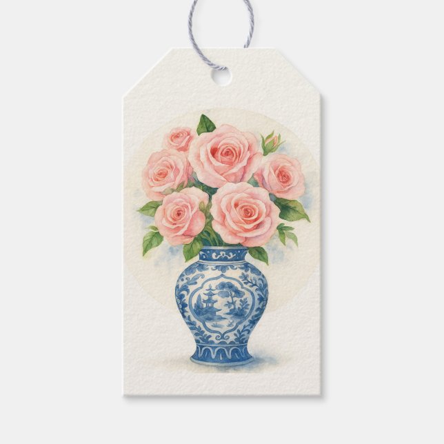 Etiqueta Para Presente Custom Pink Roses in a Chinoiserie Vase (Frente)