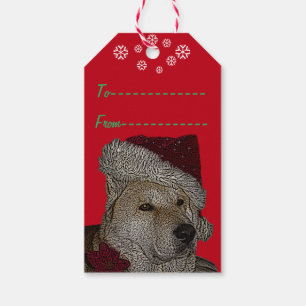 Etiqueta Para Presente Cute akita em vermelho que cão de natal