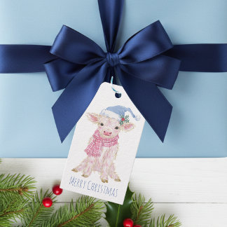 Etiqueta Para Presente Cute Baby Highland Cow Calf Christmas