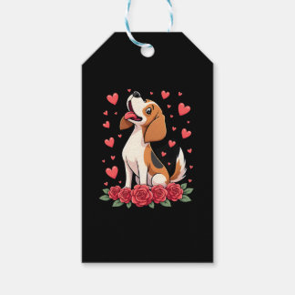 Etiqueta Para Presente Cute Beagle with Red Roses Hearts Floral Valentine