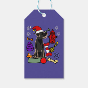 Etiqueta Para Presente Cute Black Lab Dog and Toys Christmas