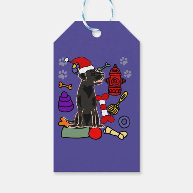 Etiqueta Para Presente Cute Black Lab Dog and Toys Christmas (Frente)