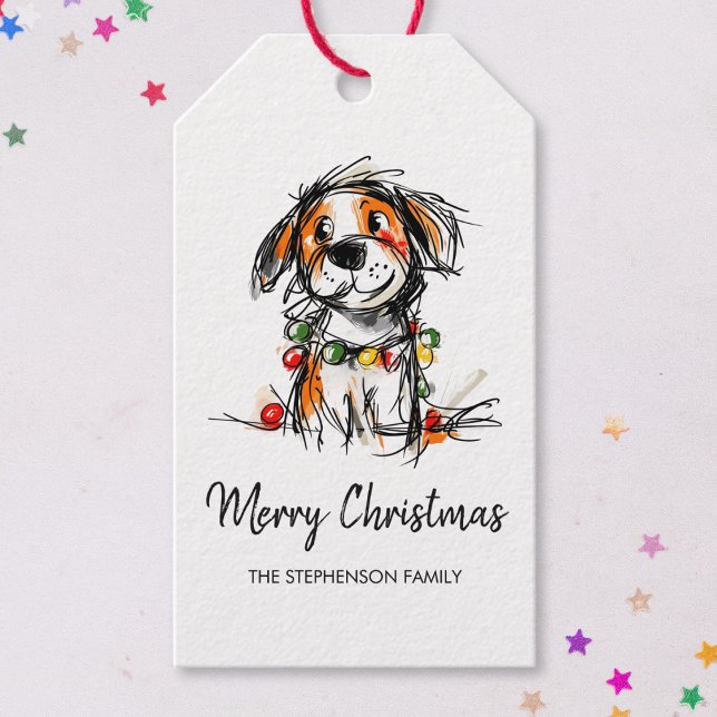 Etiqueta Para Presente Cute Christmas Dog Sketch Illustration (Criador carregado)