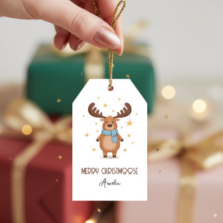 Etiqueta Para Presente Cute Christmoose Moose with Stars Merry Christmas