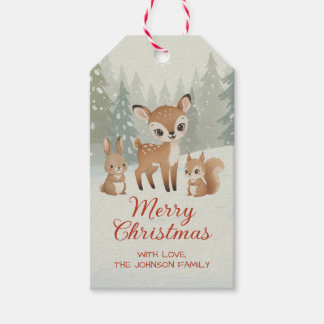 Etiqueta Para Presente Cute Deer and Woodland Animals Merry Christmas